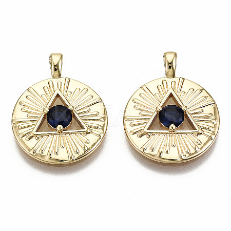 Brass Micro Pave Blue Cubic Zirconia Pendants X-KK-S356-218G-NF-1