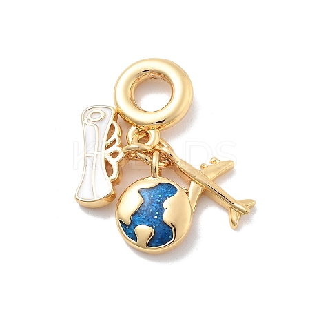 Brass Blue Enamel Earth & Plane European Dangle Charms KK-M305-05G-1