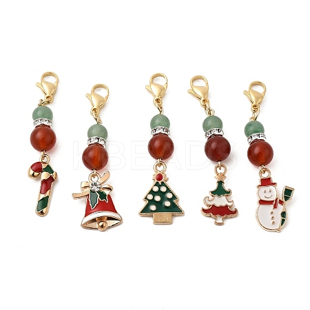 Christmas Tree/Bell/Snowman/Candy Cane Alloy Enamel Pendant Decorations HJEW-TA00192-1