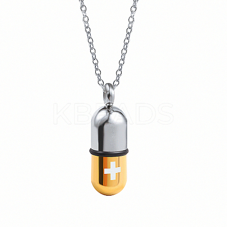 Medical Theme Pill Shape 304 Stainless Steel Pendant Necklaces with Cable Chains JS1441-1-1