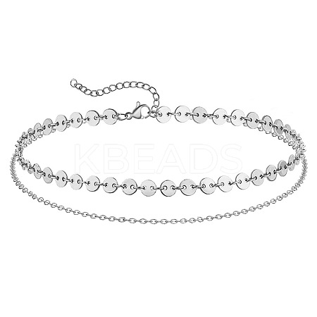 Summer Beach 201 Stainless Steel Disc Sequin Link Chain Double Layer Anklets for Women FS-WG8E132-03-1