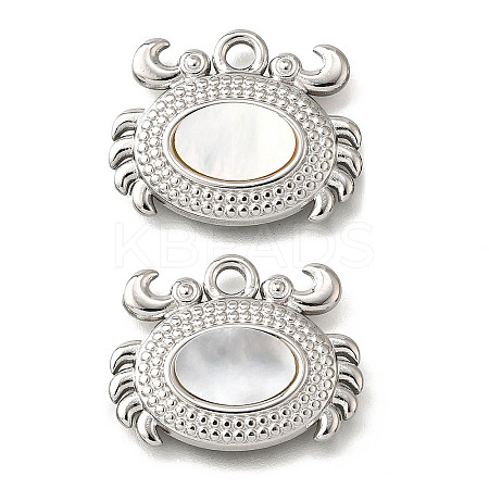 304 Stainless Steel Pave Natural White Shell Pendants STAS-C122-21B-02P-1