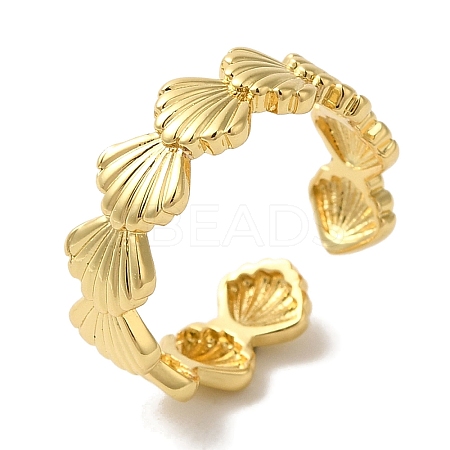 Shell Shape Rack Plating Brass Open Cuff Finger Rings for Women RJEW-L123-004G-1