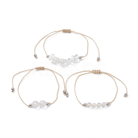 3Pcs 3 Style Natural Quartz Crystal Braided Bead Bracelets Set BJEW-JB09334-09-1