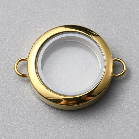 Flat Round 304 Stainless Steel Floating Lockets Connector Charms FIND-WH0032-57G-02-1