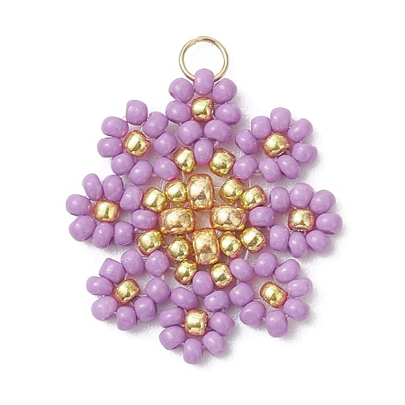 Glass Seed Beaded Flower Pendants PALLOY-MZ01181-05-1