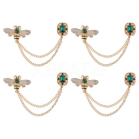 4Pcs Rhinestone Bee & Rectangle Hanging Chain Brooch JEWB-CA0001-69-1
