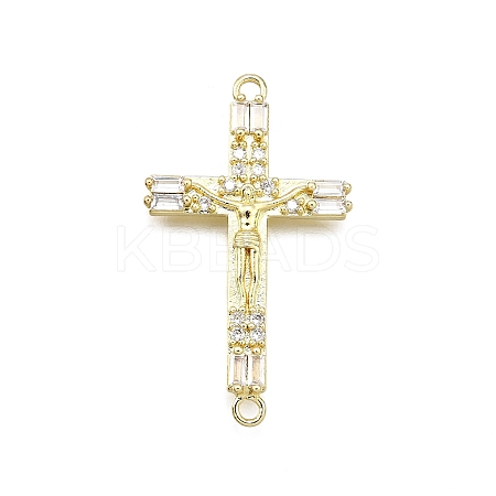 Brass Micro Pave Clear Cubic Zirconia Religion Crucifix Cross Connector Charms KK-Z100-22G-01-1