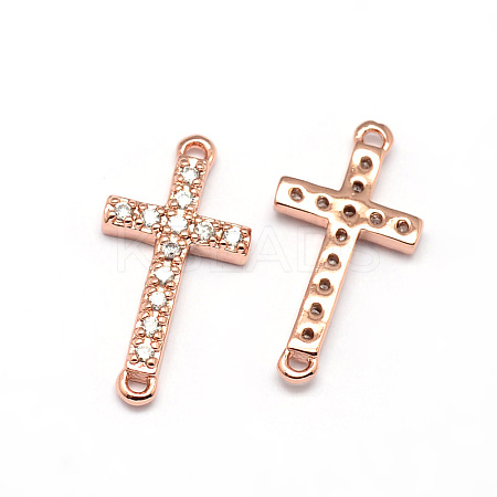 Latin Sideways Cross Brass Micro Pave Cubic Zirconia Links ZIRC-E010-04RG-1