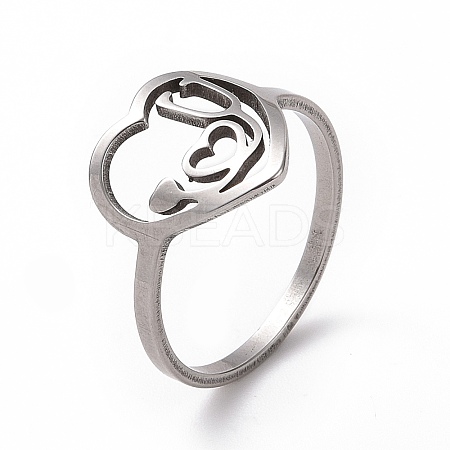 Non-Tarnish 201 Stainless Steel Heart with Word Love You Finger Ring RJEW-J051-11P-1