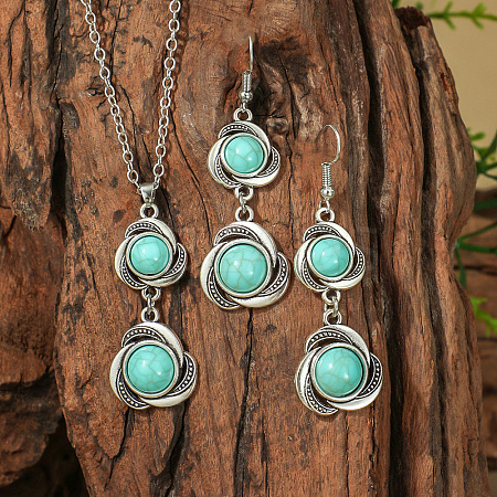 Bohemian Style Zinc Alloy & Synthetic Turquoise Pendant Necklaces & Dangle Earrings Sets WG40DB6-01-1