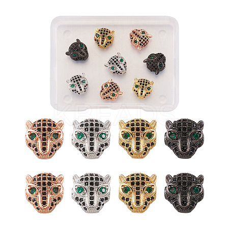 8Pcs 4 Colors Brass Micro Pave Black & Green Cubic Zirconia KK-KS0001-19-1