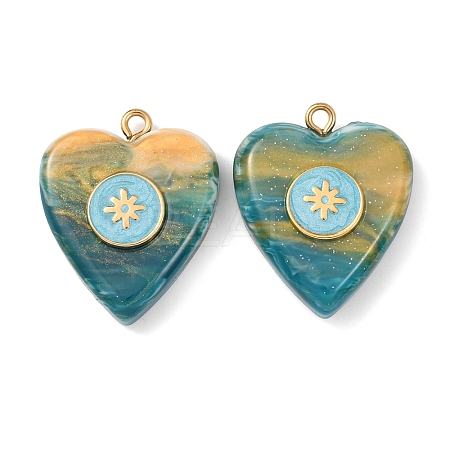 304 Stainless Steel Resin Pendants STAS-F352-07A-01-1