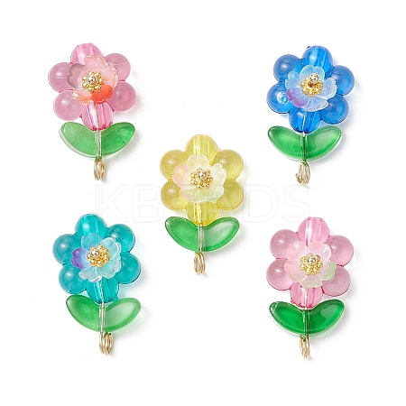 Luminous Transparent Resin Flower Pendants PALLOY-JF03759-02-S-1