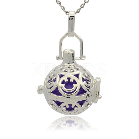 Silver Color Plated Brass Hollow Round Cage Pendants KK-J216-14S-1