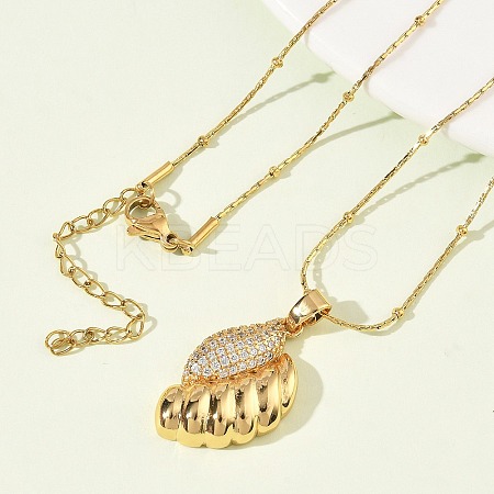 304 Stainless Steel Micro Pave Clear Cubic Zirconia Pendant Necklaces for Women NJEW-Z103-01G-03-1