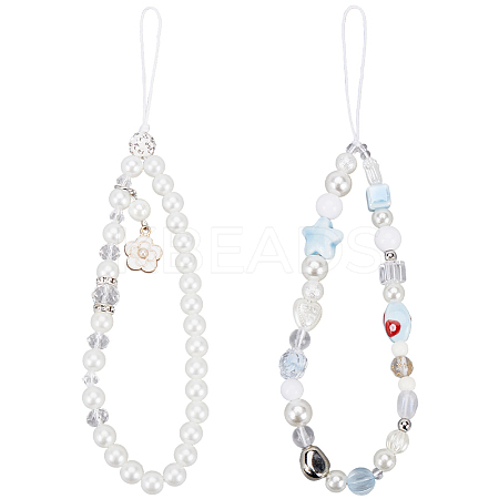 2Pcs 2 Styles Plastic Pearl & Resin & Glass Mobile Straps AJEW-GF0001-21B-1