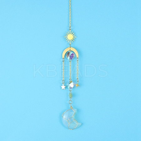 Opalite Moon Sun Catcher Hanging Ornaments HJEW-PW0002-11B-1