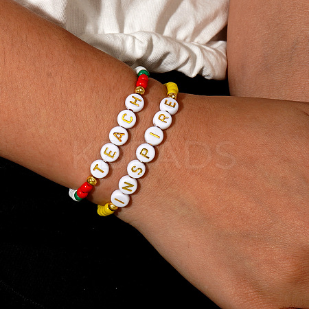 2Pcs 2 Colors Teachers' Day Glass Seed Beaded Stretch Bracelets Set for Women ES5495-1-1