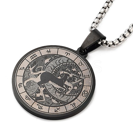 Retro Mandala 201 Stainless Steel Box Chain Constellation Pendant Necklaces for Women Men LS-NJEW-M223-01I-1