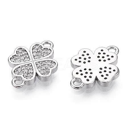Brass Micro Pave Clear Cubic Zirconia Connector Charms KK-E068-VB338-P-1