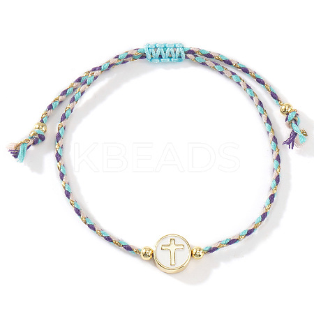 Handmade Flat Round with Cross Brass Resin Beaded Adjustable Bracelets RY0918-5-1