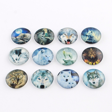 Half Round/Dome Wolf Pattern Glass Flatback Cabochons for DIY Projects GGLA-Q037-25mm-28-1