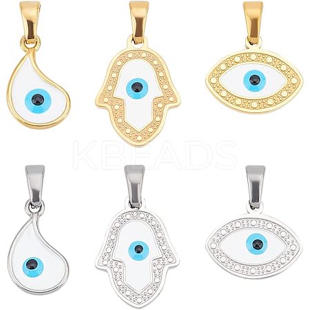6Pcs 6 Style 304 Stainless Steel Pendants STAS-UN0039-43-1