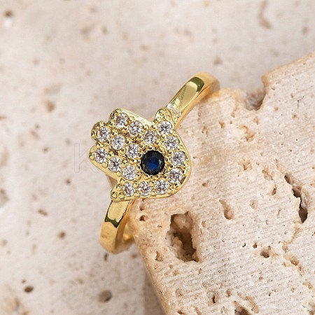 Rack Plating Brass Micro Pave Cubic Zirconia Open Cuff Finger Rings for Women RJEW-M028-98G-1
