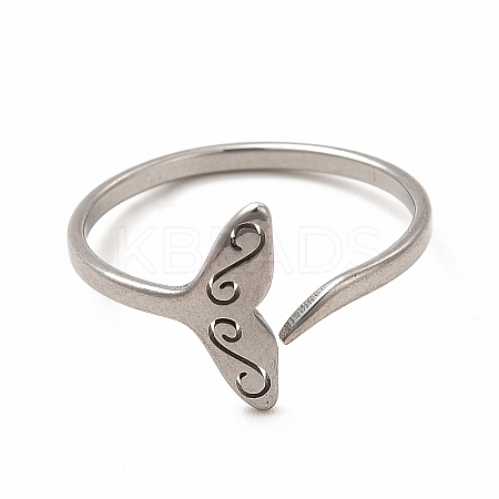 304 Stainless Steel Whale Tail Open Cuff Ring for Women RJEW-K239-01P-1