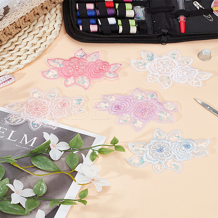 10Pcs 5 Colors Flower Shape Polyester Lace Embroidery Sewing Ornament Accessories DIY-LP0004-33-1