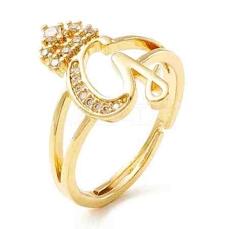 Clear Cubic Zirconia Initial Letter with Crown Adjustable Ring RJEW-M139-17G-1
