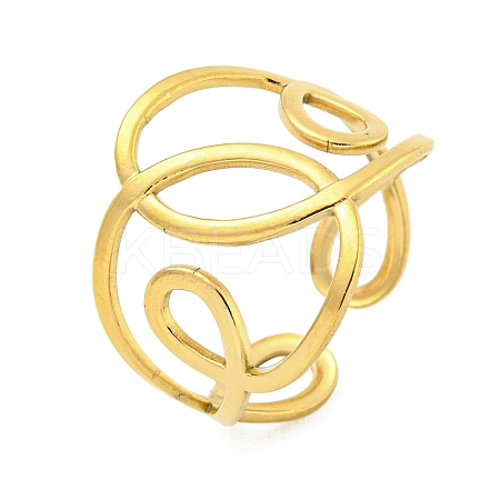 304 Stainless Steel Hollow Irregular Wide Open Cuff Ring for Women RJEW-S406-01G-02-1