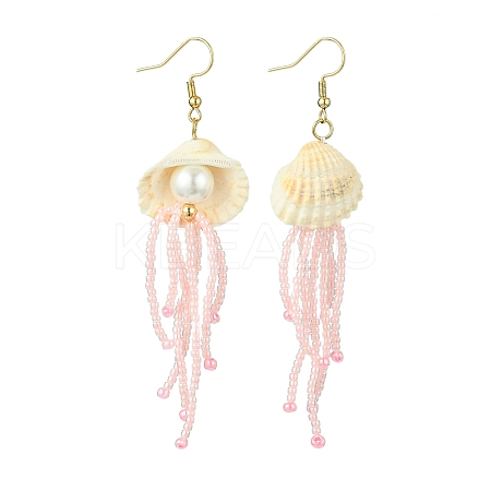Natural Clam Shell Imitation Pearl Dangle Earrings EJEW-MZ00231-03-1
