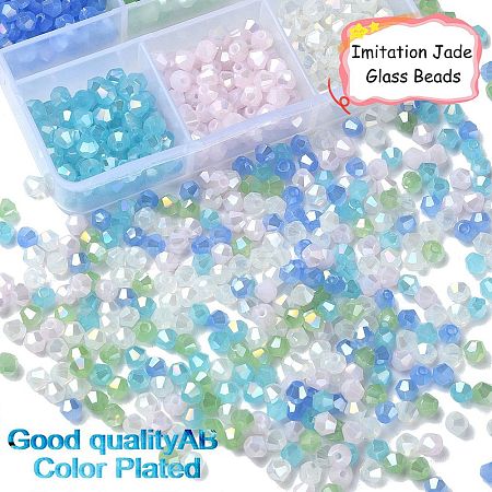600Pcs 6 Colors Imitation Jade Electroplate Glass Beads Strands GLAA-YW0003-27-1