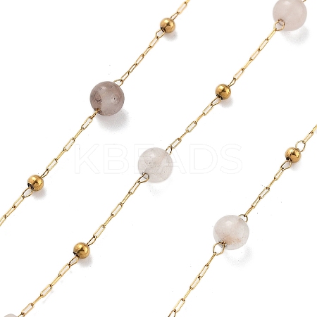 Natural Grey Agate & 304 Stainless Steel Beads Link Chains CHS-K021-08A-11-1