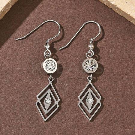 304 Stainless Steel Rhombus Dangle Earrings EJEW-Z129-12G-01-1