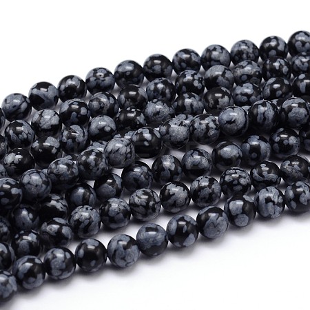 Natural Snowflake Obsidian Round Bead Strands G-J303-09-8mm-1