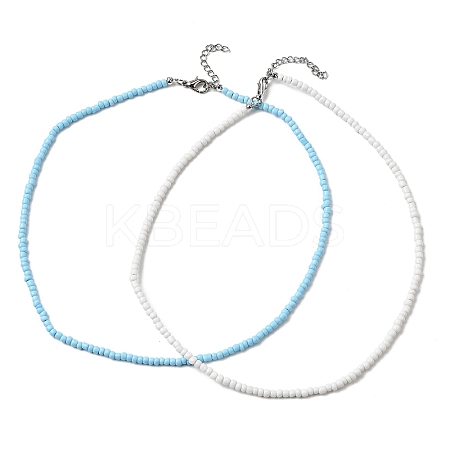2Pcs 2 Colors Glass Seed Beaded Necklaces Set NJEW-FZ00030-1