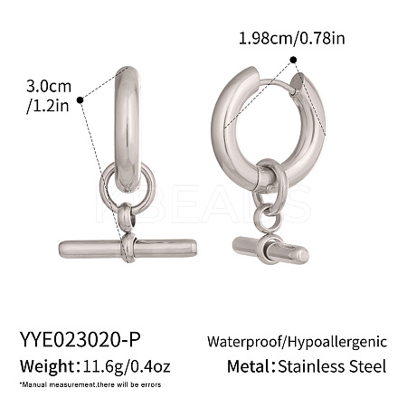 304 Stainless Steel T Bar Hoop Earrings for Women LS-KZ0220-2-1