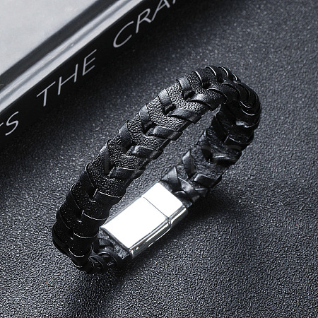Leather Woven Flat Cord Bracelets LS-PW-WG42872-01-1