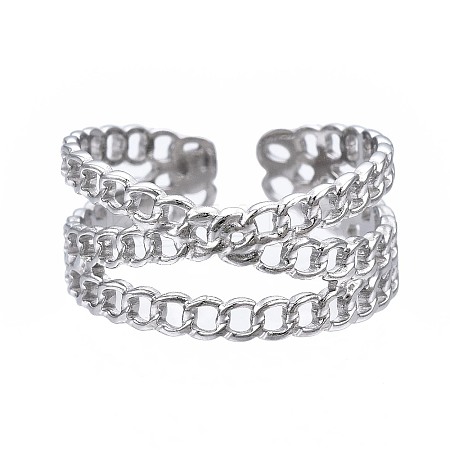 Non-Tarnish 304 Stainless Steel Criss Cross Open Cuff Ring LS-RJEW-T023-43P-1