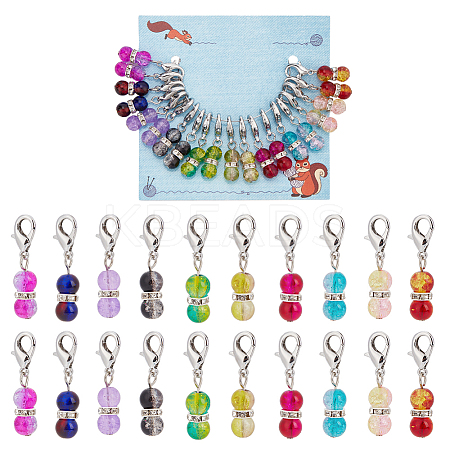 20Pcs 10 Colors Glass Round Bead Pendant Stitch Markers HJEW-NB00021-1