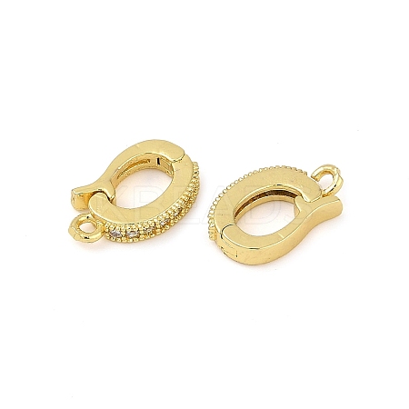 Oval Brass Micro Pave Clear Cubic Zirconia Fold Over Clasps KK-H202-12G-1