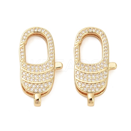 Oval Brass Micro Pave Clear Cubic Zirconia Lobster Claw Clasps KK-I354-01G-04-1