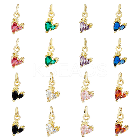 16PCS 8Colors Brass Micro Pave Cubic Zirconia Charms KK-DC0003-76-1