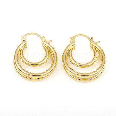 Brass Triple Hoop Earrings EJEW-G282-04G-1