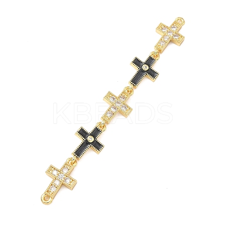 Brass Micro Pave Clear Cubic Zirconia 5 Cross Links Connector Charms KK-H539-15G-06-1