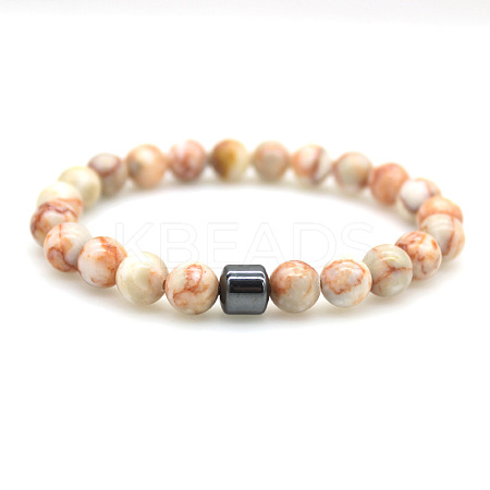 Natural Netstone Round Beaded Stretch Bracelets for Men Women FS-WG77712-12-1