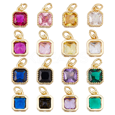 16Pcs 8 Colors Real 18K Gold Plated Brass Inlaid Cubic Zirconia Charms ZIRC-HS0001-05-1